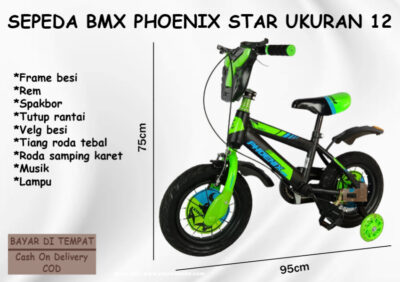 Anekadoo - Toko Mainan Sepeda BMX Phoenix Star Ukuran 12, Ban Hidup Tebal, Hijau di kota Probolinggo