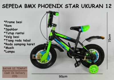 Anekadoo - Toko Mainan Sepeda BMX Phoenix Star Ukuran 12, Ban Hidup Tebal, Hijau di kota Probolinggo