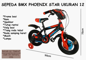 Anekadoo - Toko Mainan Sepeda BMX Phoenix Star Ukuran 12, Ban Hidup Tebal, Merah di kota Probolinggo