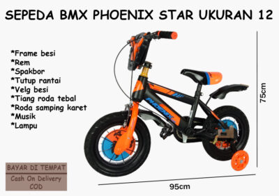 Anekadoo - Toko Mainan Sepeda BMX Phoenix Star Ukuran 12, Ban Hidup Tebal, Sepeda, Sepeda BMX, Orange di kota Probolinggo