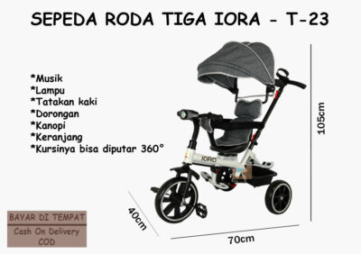 Anekadoo - Toko Mainan Sepeda Roda Tiga Iora T-23, Baby Stroller, Sepeda, Sepeda Anak, Abu-abu di kota Probolinggo