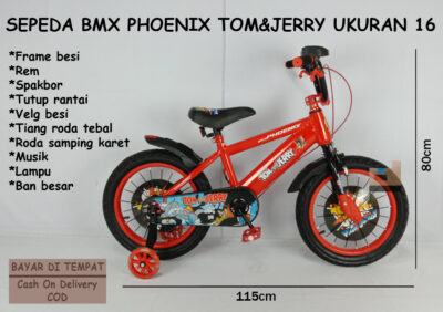 Anekadoo - Toko Mainan Sepeda BMX Phoenix Tom & Jerry Ukuran 16, Ban Hidup Tebal, Sepeda, Sepeda BMX, Merah di kota Probolinggo