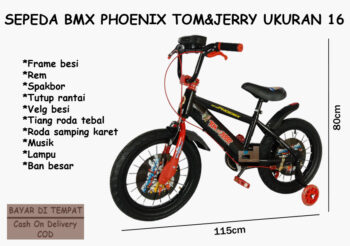Anekadoo - Toko Mainan Sepeda BMX Phoenix Tom & Jerry Ukuran 16, Ban Hidup Tebal, Sepeda, Sepeda BMX, Hitam di kota Probolinggo