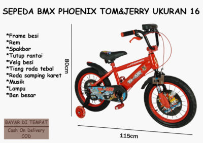 Anekadoo - Toko Mainan Sepeda BMX Phoenix Tom & Jerry Ukuran 16, Ban Hidup Tebal, Sepeda, Sepeda BMX, Merah di kota Probolinggo