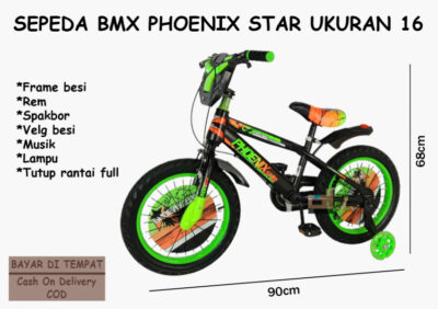 Anekadoo - Toko Mainan Sepeda BMX Phoenix Star Ukuran 16, Ban Hidup Tebal, Sepeda, Sepeda BMX, Hijau di kota Probolinggo