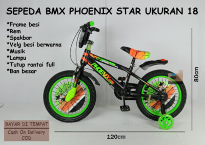 Anekadoo - Toko Mainan Sepeda BMX Phoenix Star Ukuran 18, Ban Hidup Tebal, Sepeda BMX, Hijau di kota Probolinggo