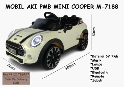 Anekadoo - Toko Mainan Mobil Aki PMB Mini Cooper M-7188 – 100 x 50 x 50 Cm, Mobil Cas, Cream di kota Probolinggo