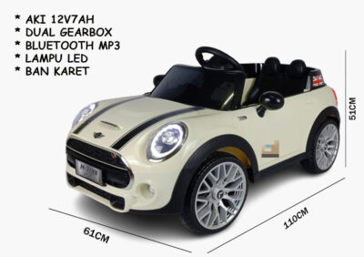 Anekadoo - Toko Mainan Mobil Aki PMB Mini Cooper M-7188 Aki 2×6 Volt Ban Karet – 110 x 61 x 51 Cm, Mobil Cas, Cream di Kota Probolinggo